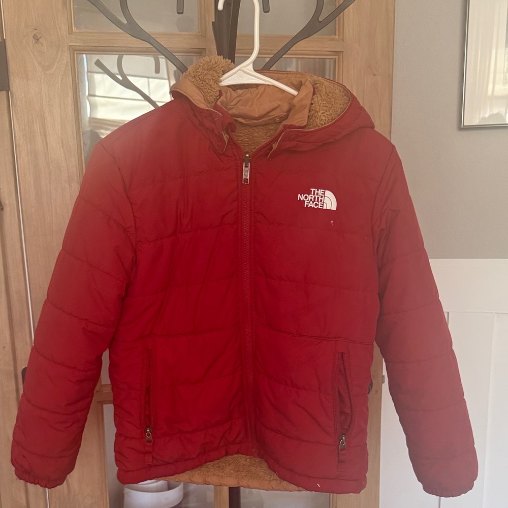 The North Face Kids Red Quilted Puffer Jacket with Sherpa Lining